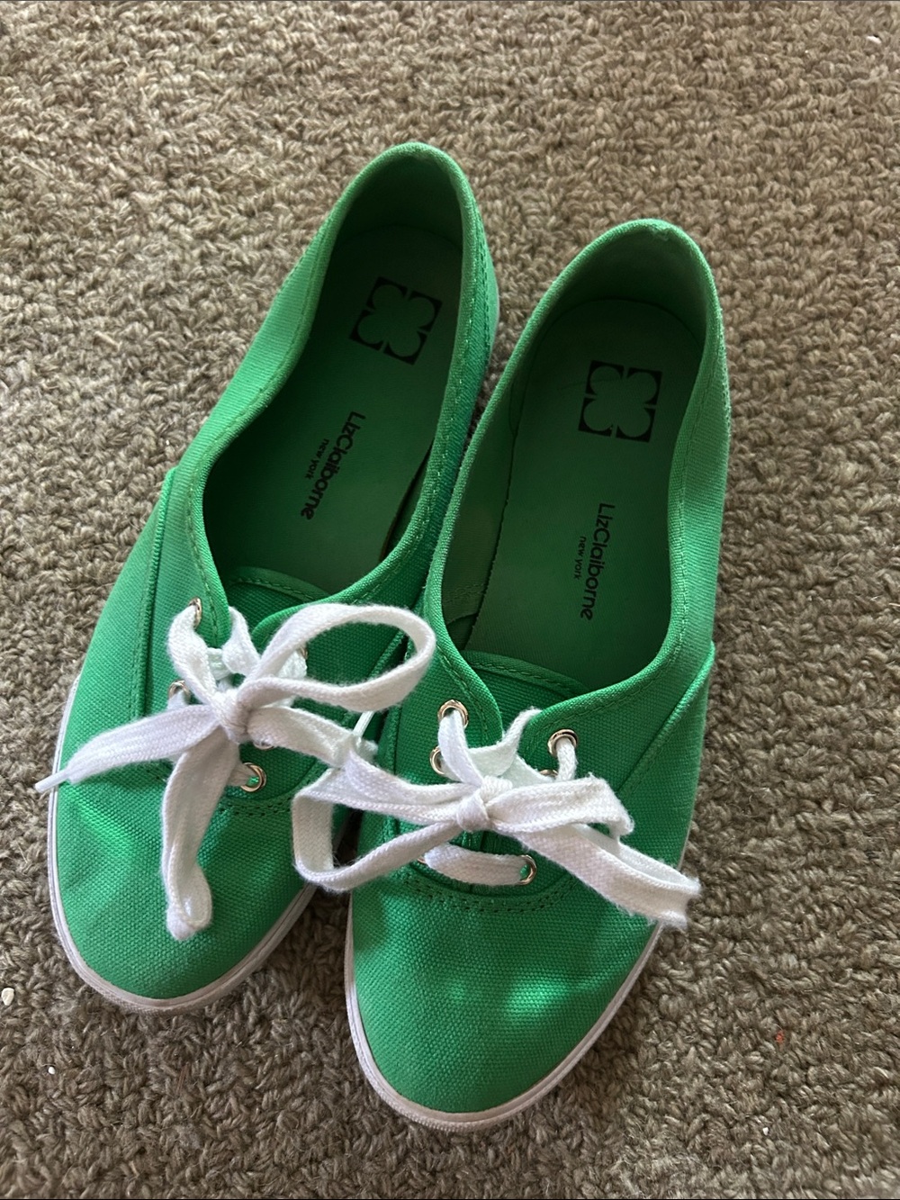 Liz Claiborne Bright Green Canvas Lace-Up Sneakers with White Laces